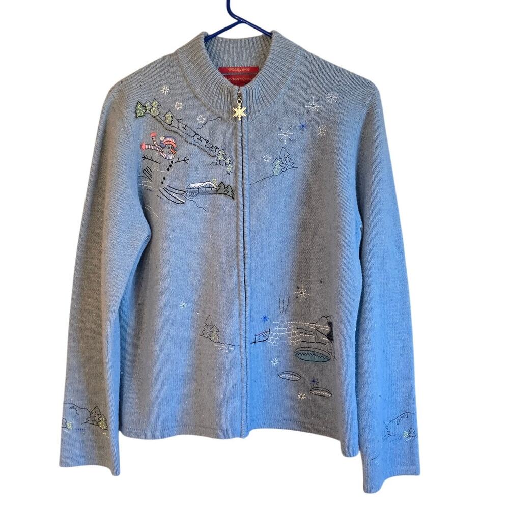 Northern isles holiday 2004 wool skiing snowman cardigan size large